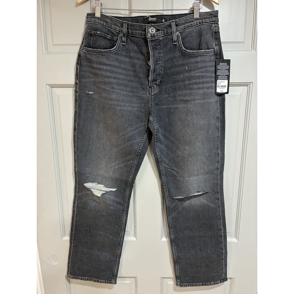 Hudson Women Jeans Thalia straight Ankle with Roll Size 29 Gray Distressed New